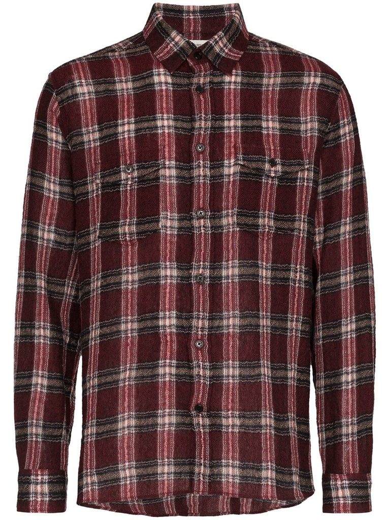 check print shrunken wool blend shirt