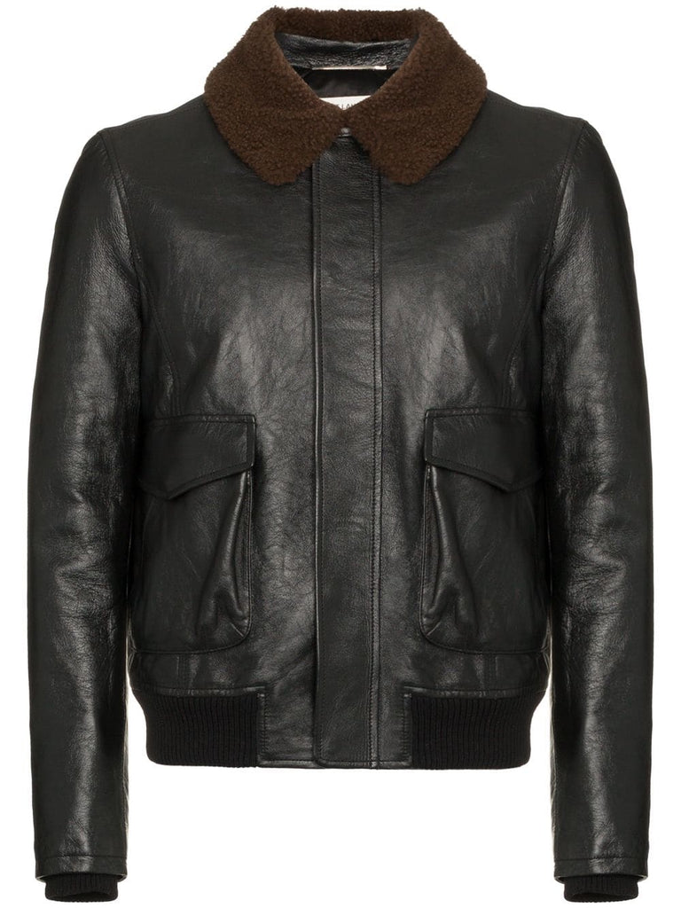 shearling collar leather flight jacket