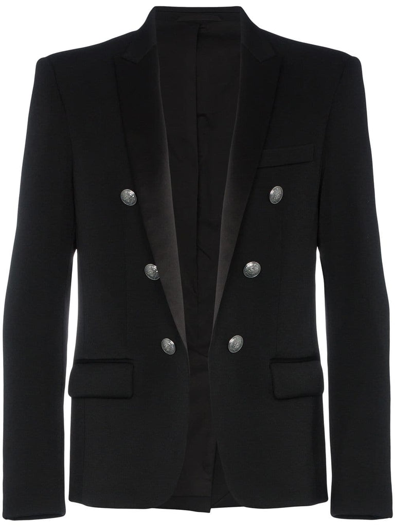 6 button wool blazer with satin lapels