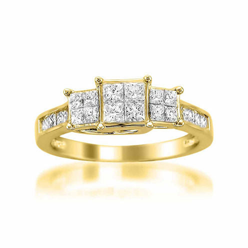 Womens 1 CT. T.W. Princess White Diamond 14K Gold 3-Stone Ring