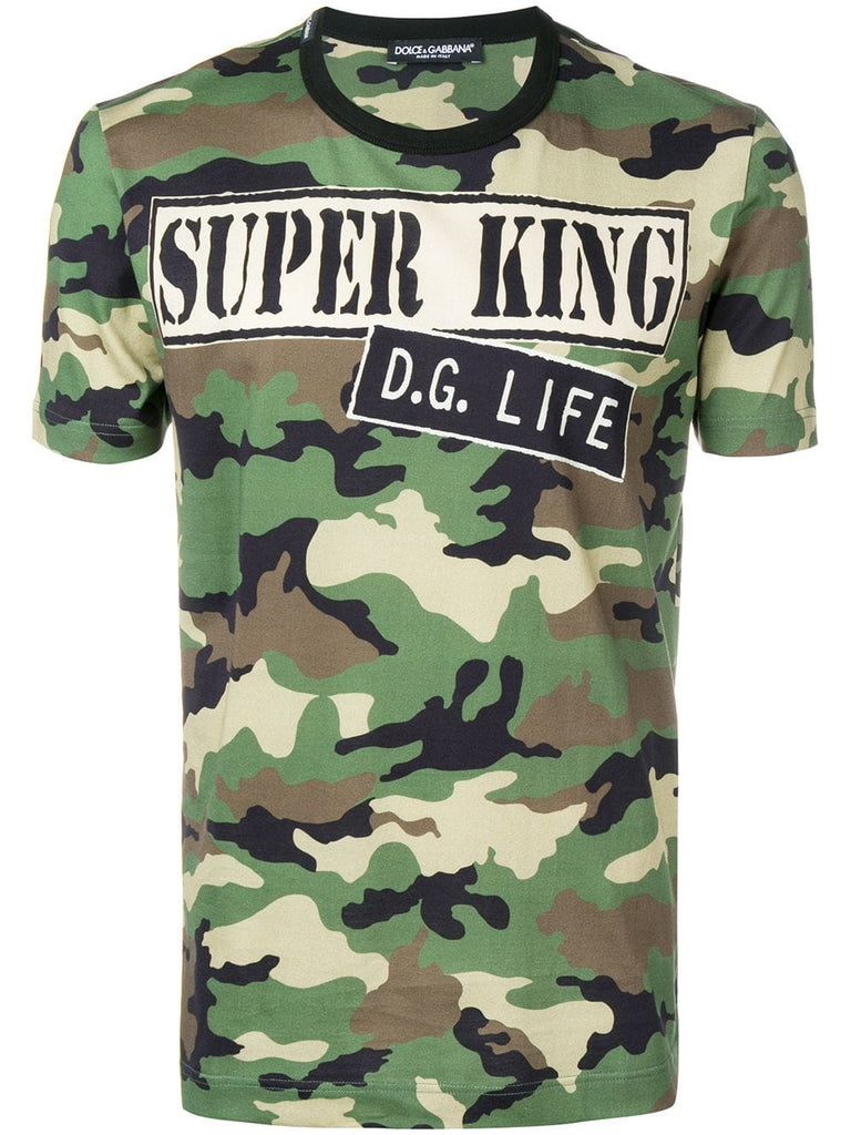 camouflage print slogan T-shirt