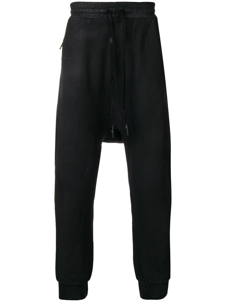 drop-crotch track pants