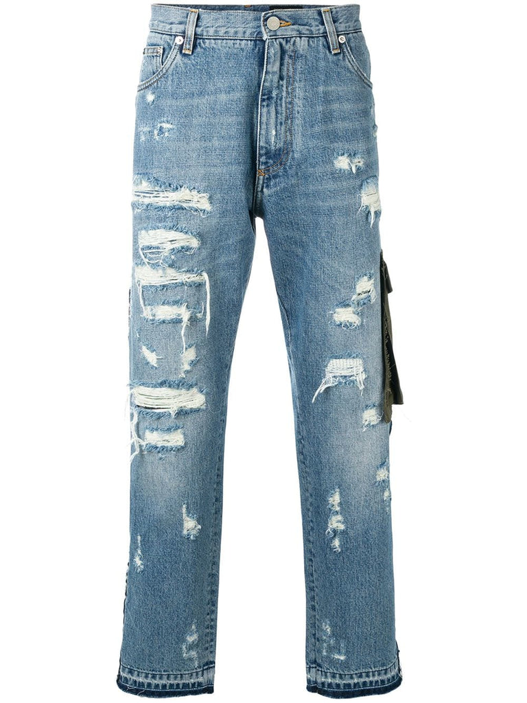 ripped detail piped jeans