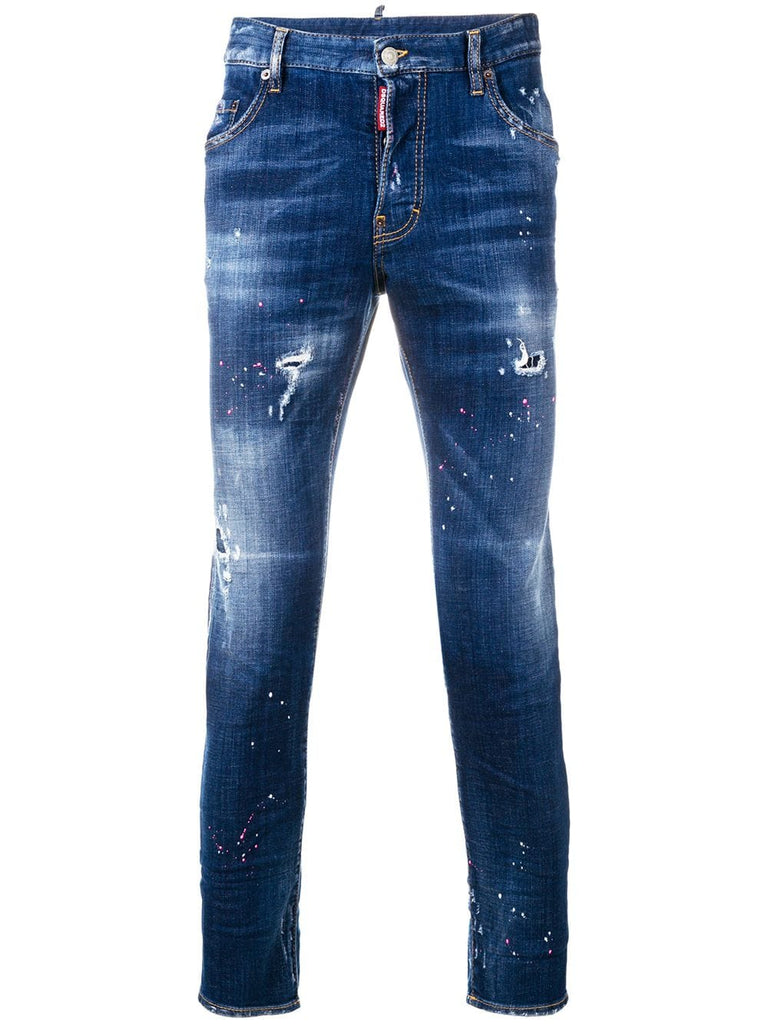 paint splattered slim jeans