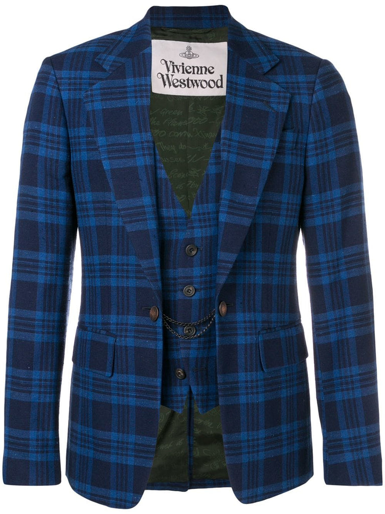 single breasted plaid blazer with vest