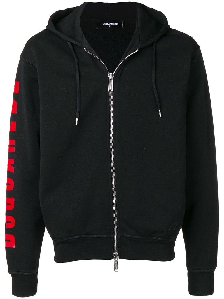 logo zip front hoodie