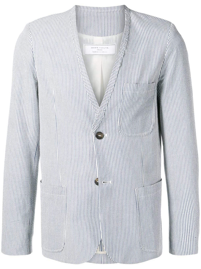 Seersucker collarless blazer