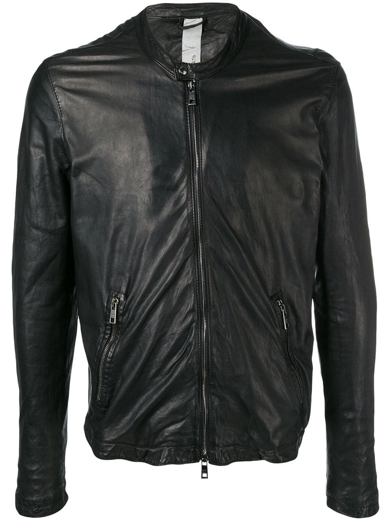 wrinkled effect biker jacket