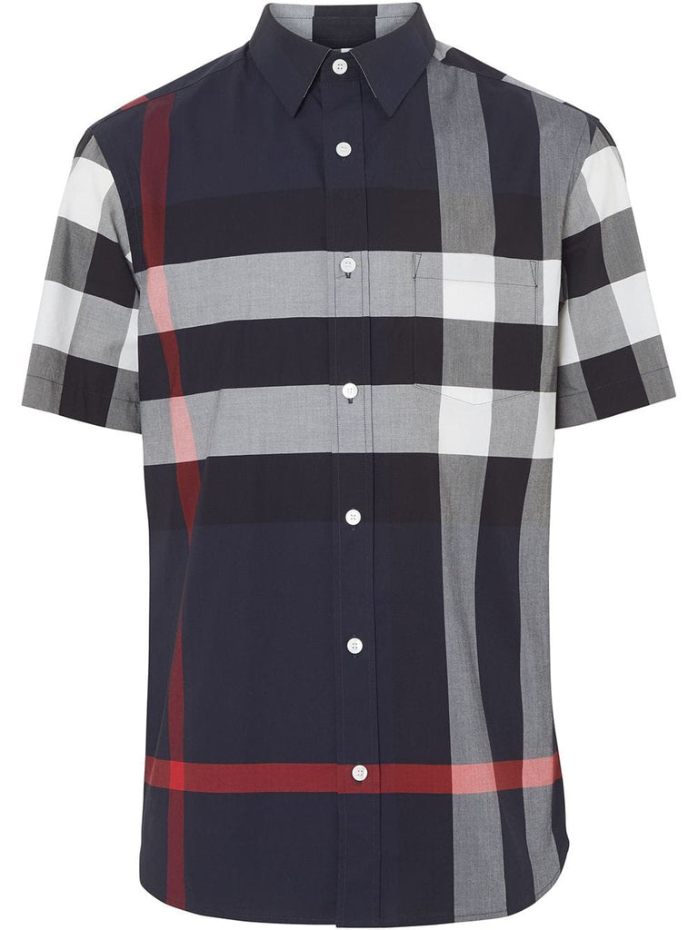 Short-sleeve Check Stretch Cotton Shirt