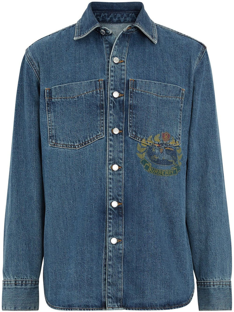 crest-print denim shirt