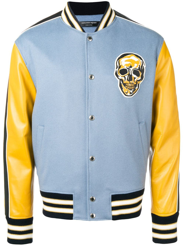 skull colour-block bomber jacket