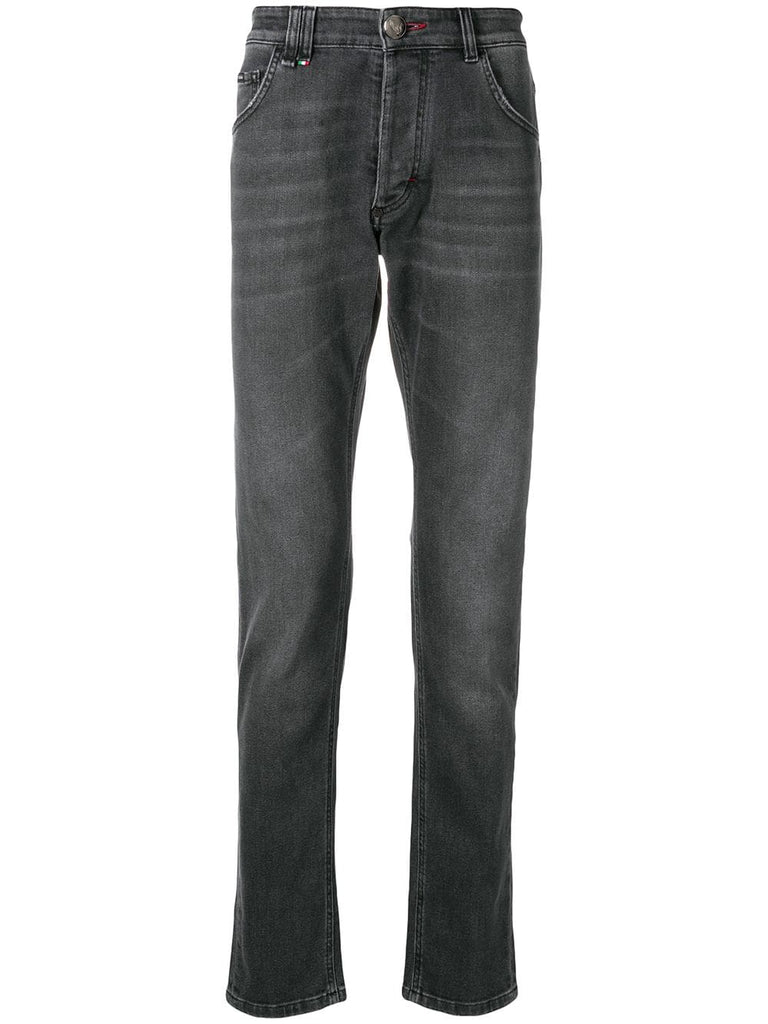 stonewashed slim-fit jeans