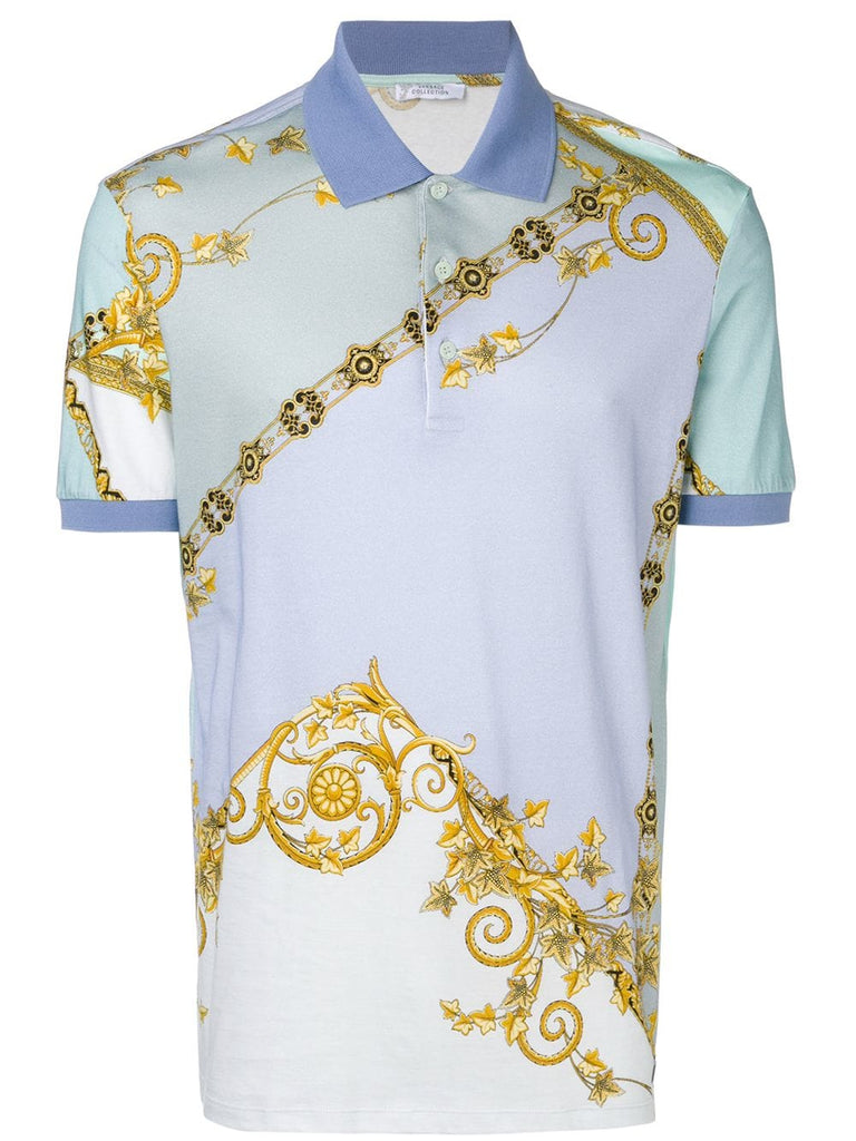 gold leaf print polo shirt