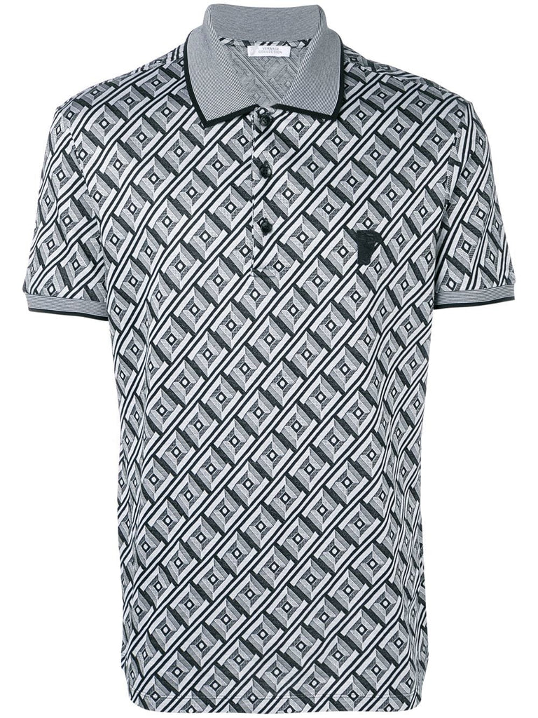 geometric print polo shirt