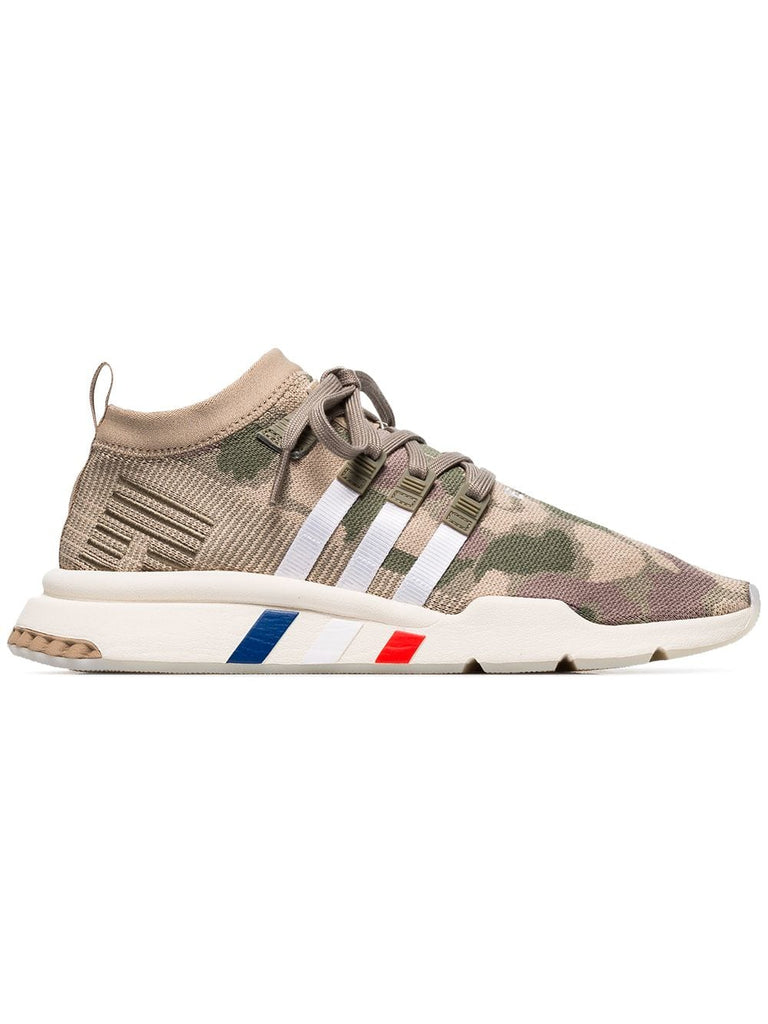 khaki green and beige camouflage EQT support primeknit sneakers