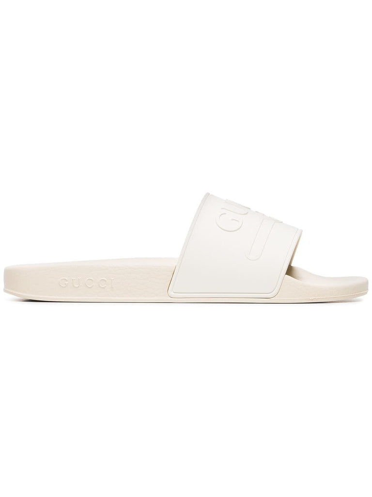 white logo embossed slides