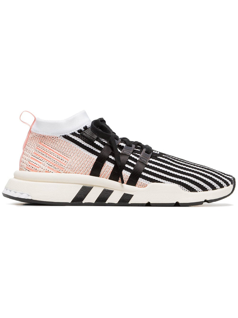 pink, black and white eqt support mid adv primeknit sneakers