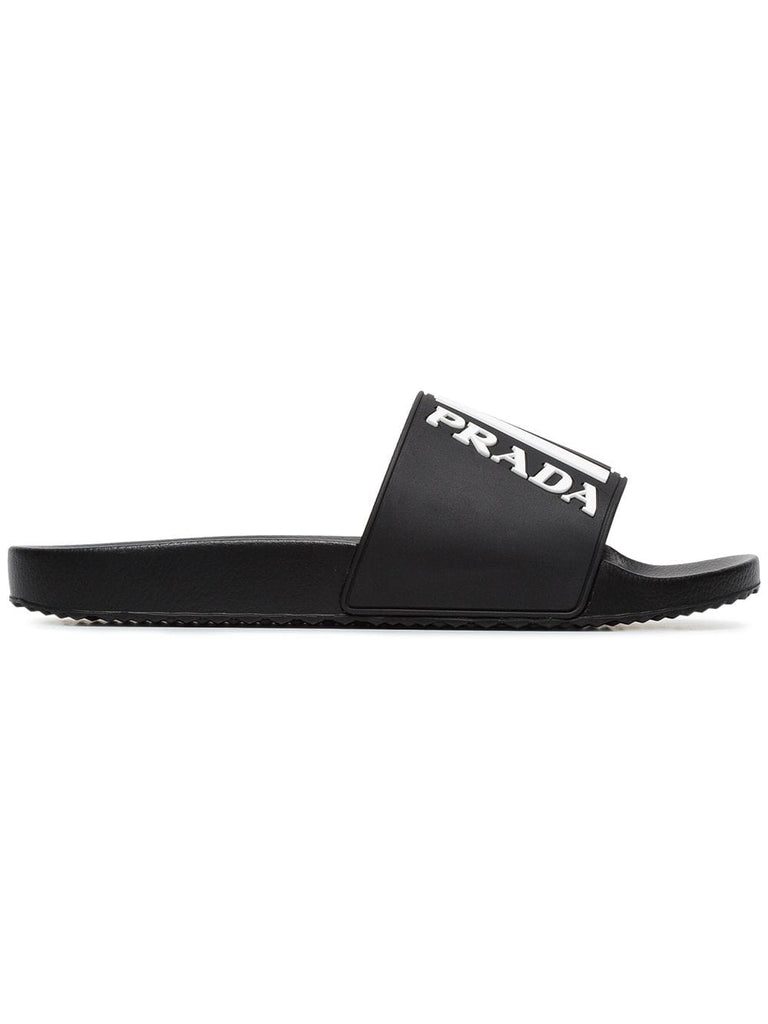 black and white logo embossed pool slides