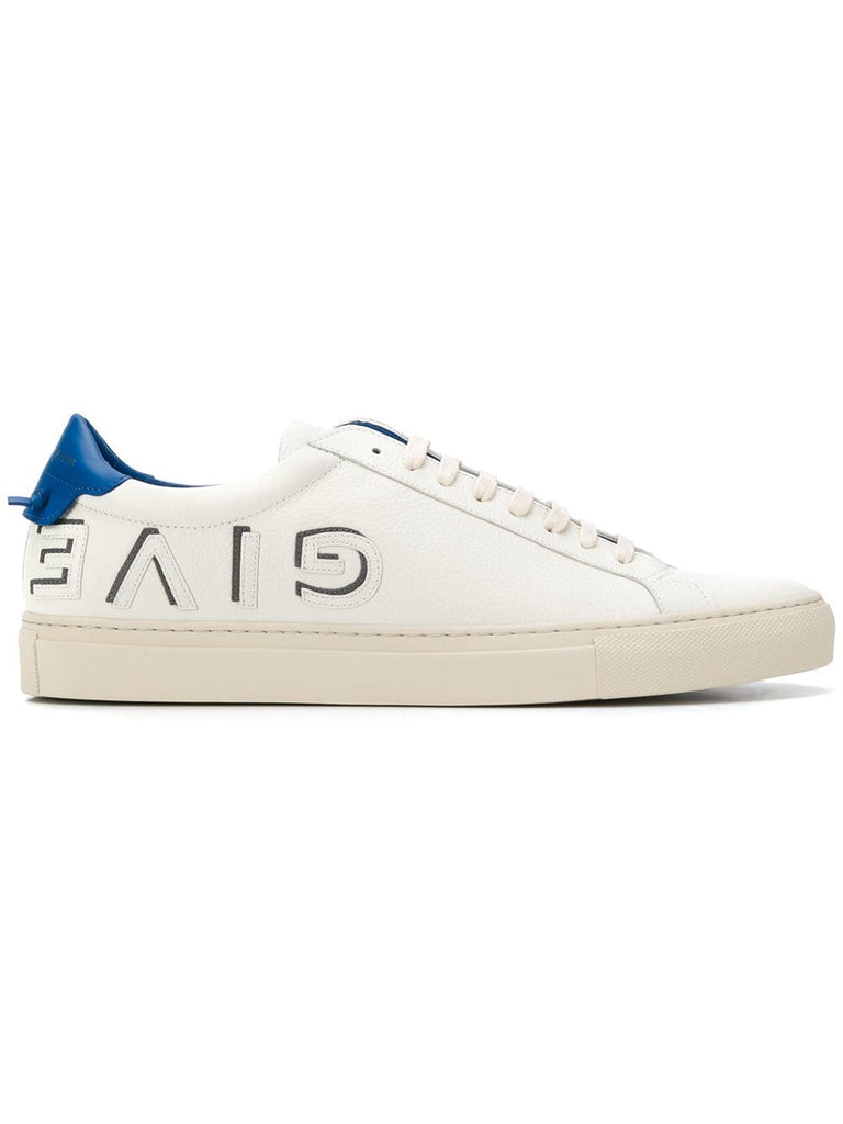 white and blue Urban Street logo applique leather sneakers