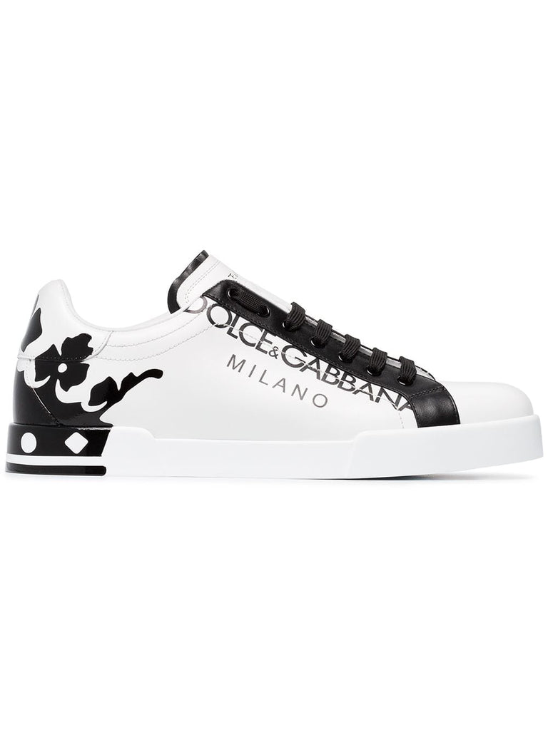 white and black portofino leather sneakers