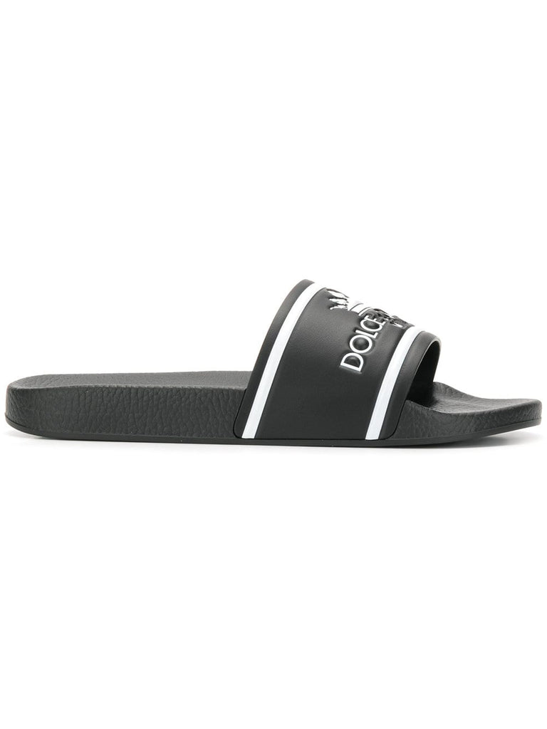 black and white crown logo embossed slides