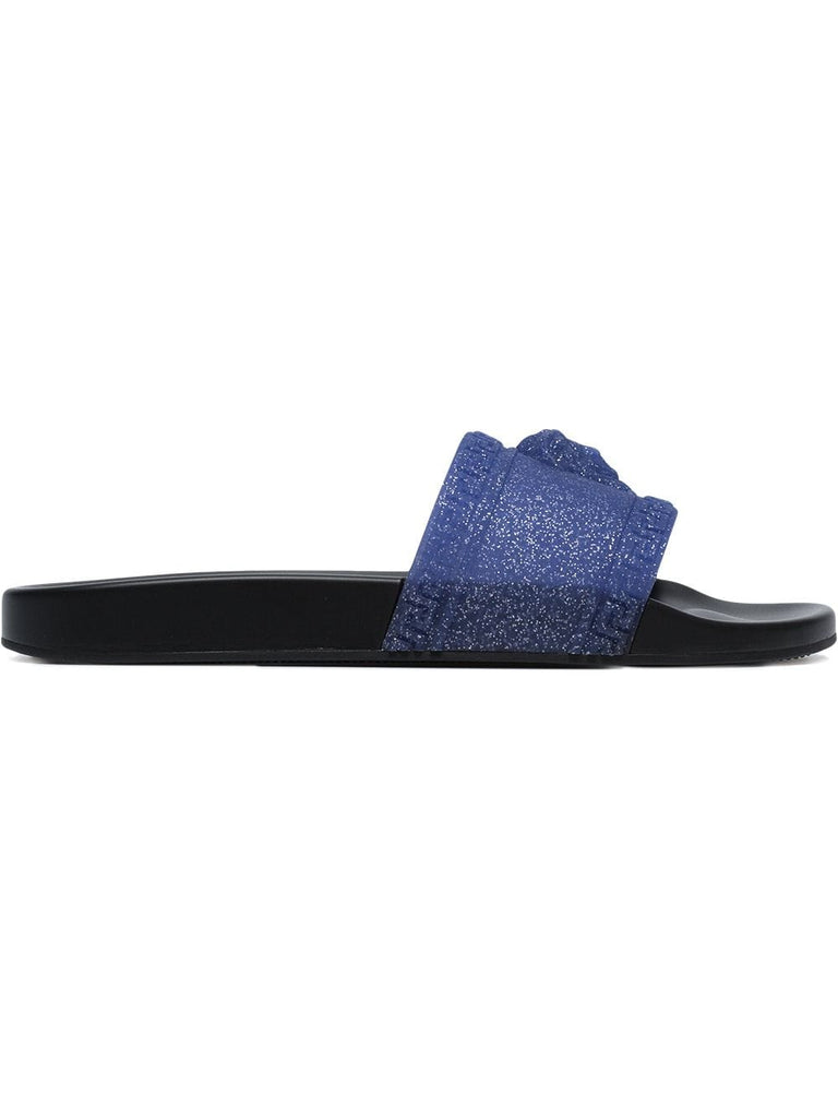 glittered Medusa logo slides