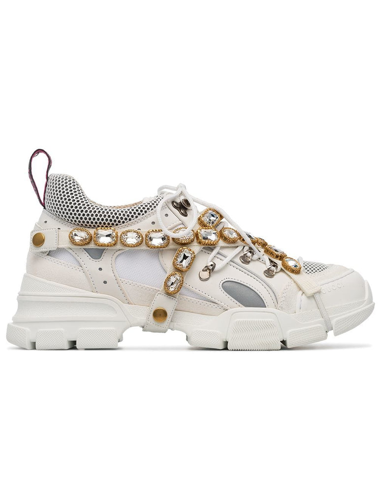 white Journey crystal embellished leather sneakers