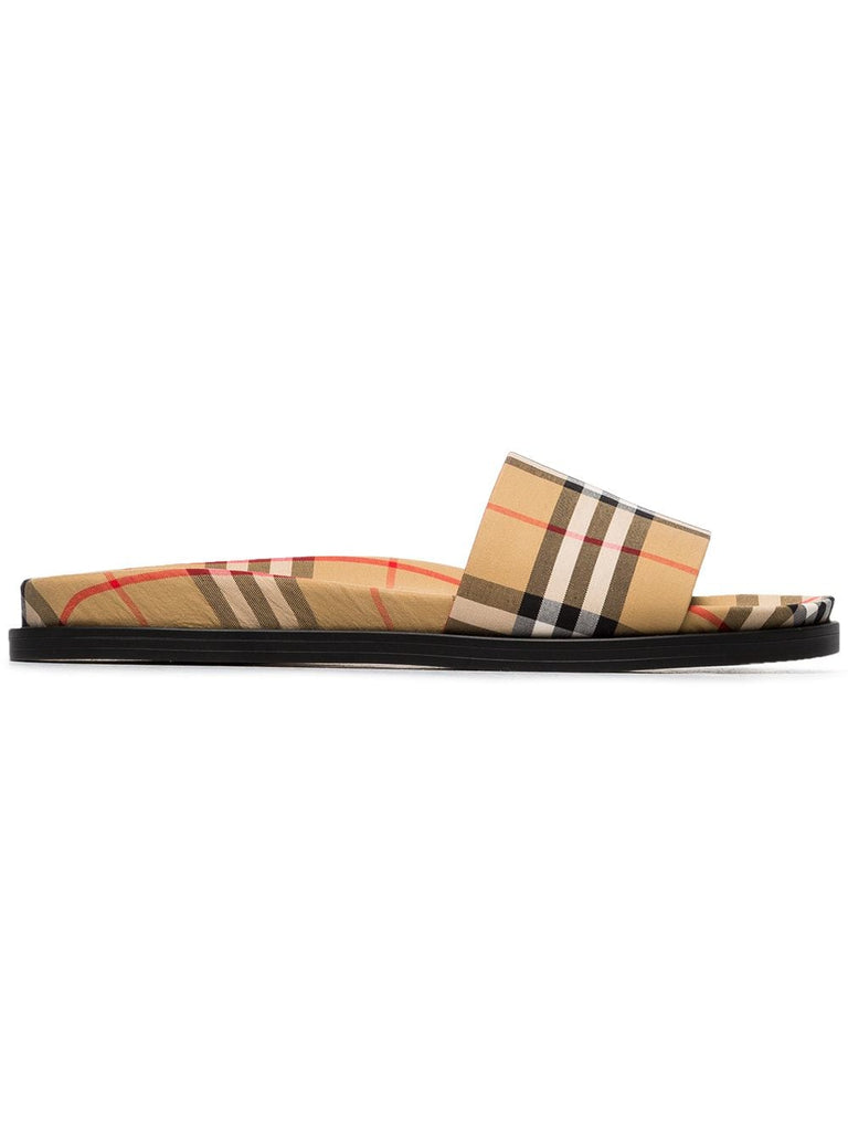 brown Ashmore check print cotton slides