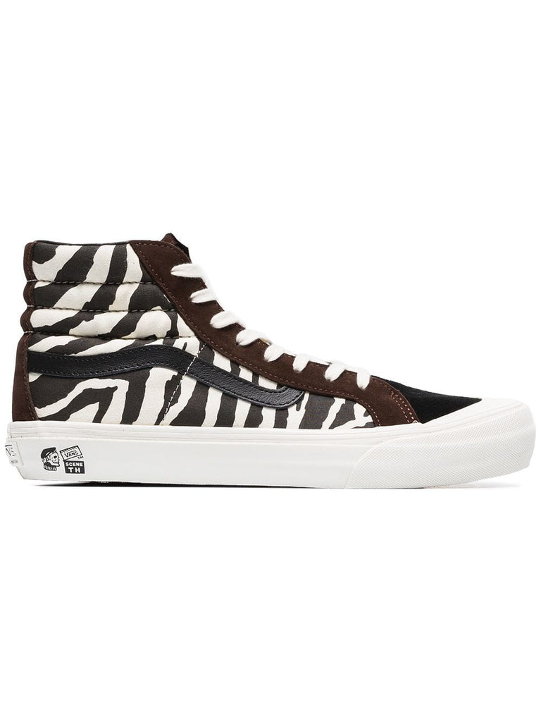 brown and white vault x taka hayashi zebra print sneakers