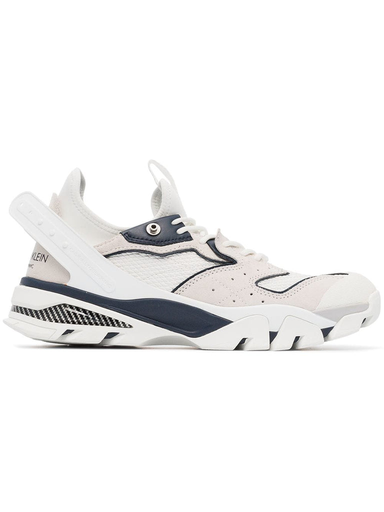 white and navy blue carlos 10 mesh and leather sneakers