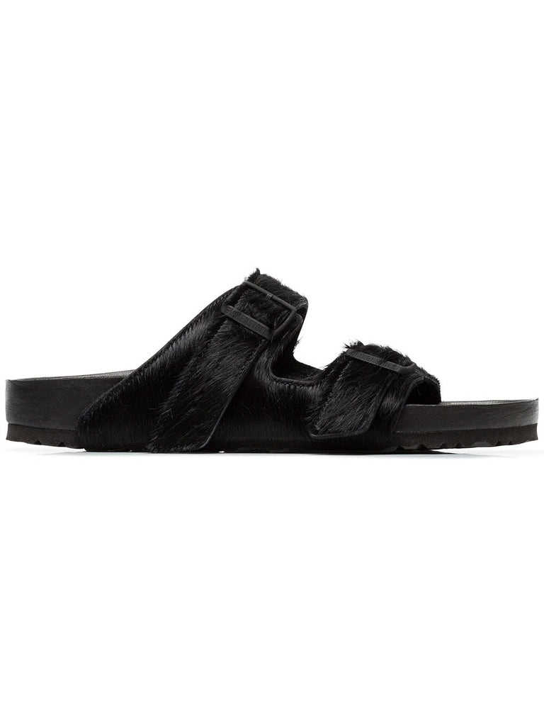 black Arizona pony skin sandals