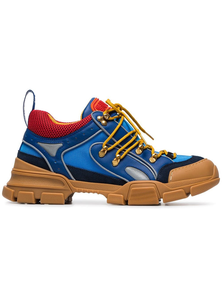 blue, orange and brown flashtrek leather sneakers