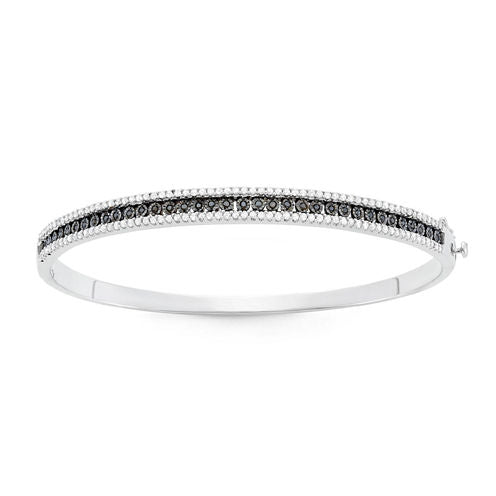 Womens 1 CT. T.W. Black Diamond Sterling Silver Bangle Bracelet