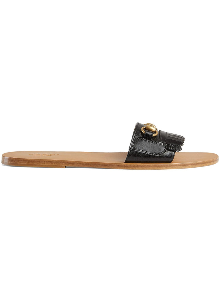 Fringe leather Horsebit slides