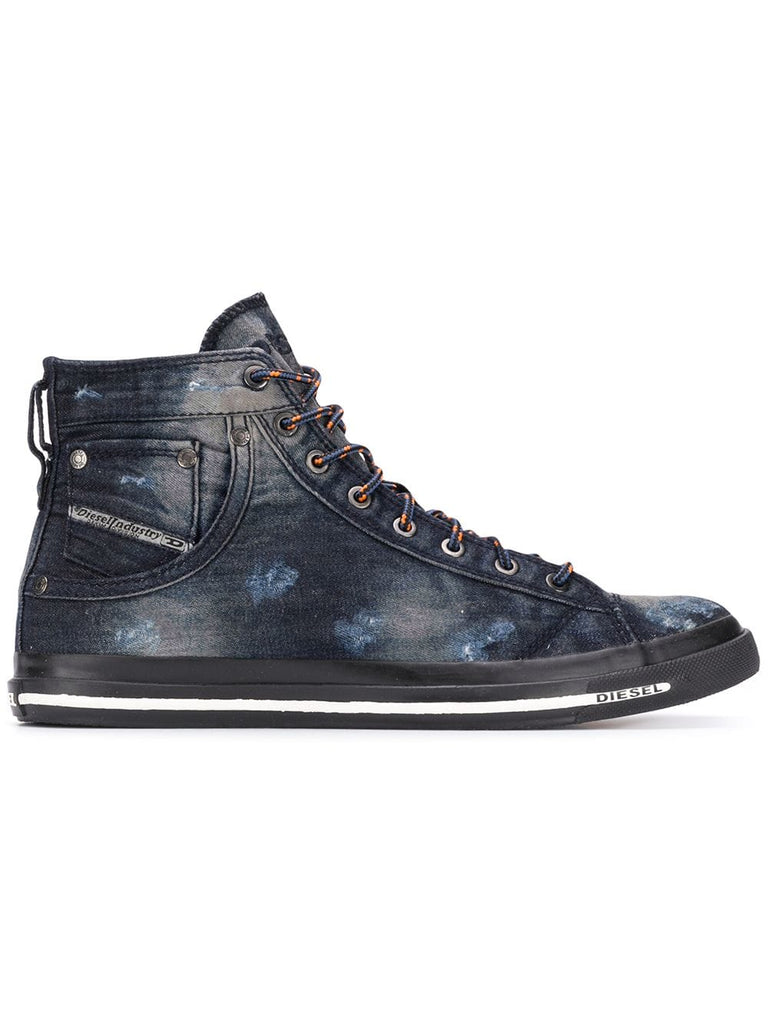 distressed hi-top sneakers