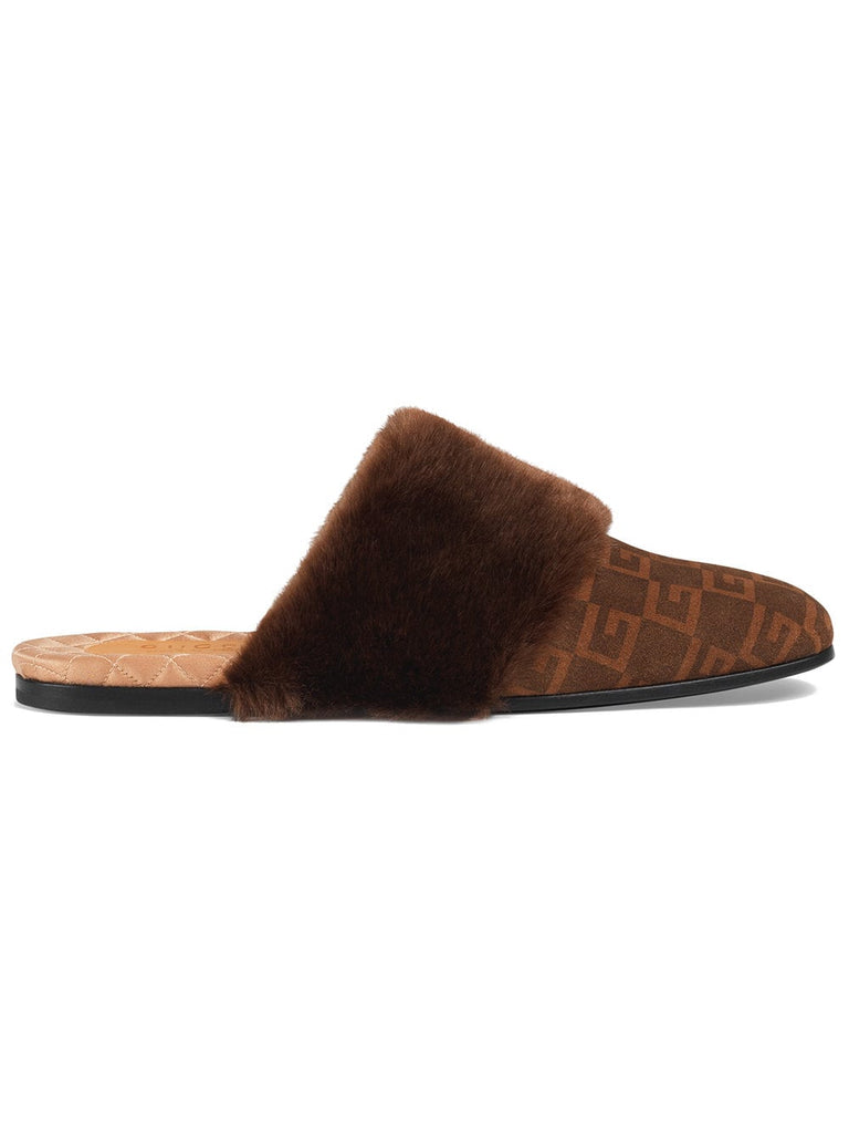 Suede Square G and synthetic fur slipper