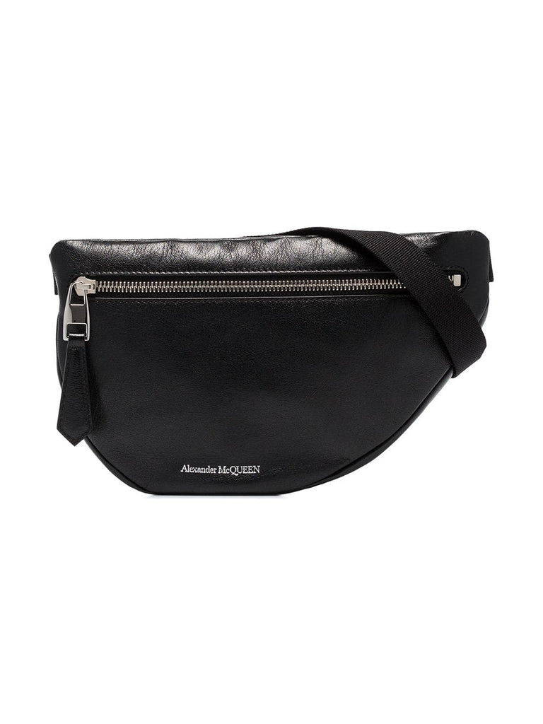 black logo leather belt bag