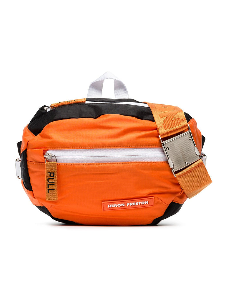 orange industrial strap messenger bag