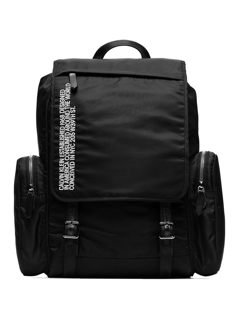 black branded backpack