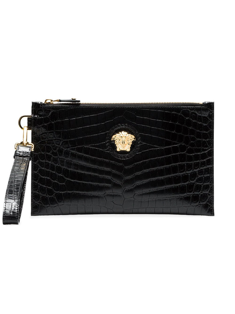 Black Medusa Leather Clutch Bag