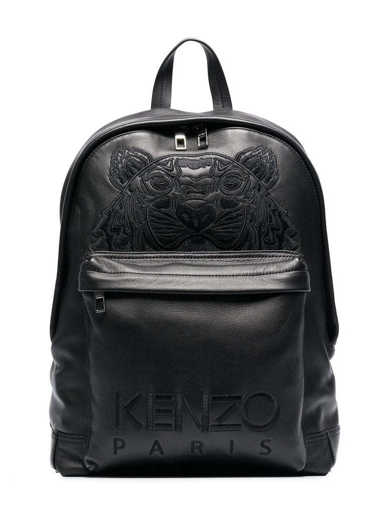 black tiger logo embroidered leather backpack