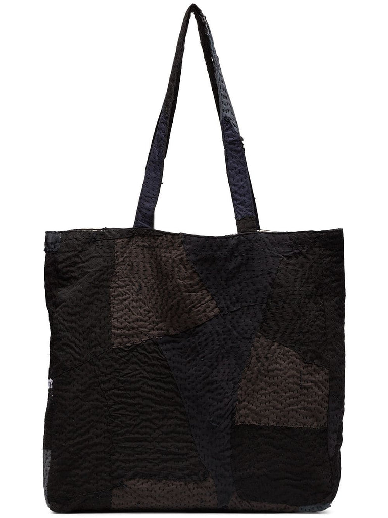 black and grey patch detail tote bag