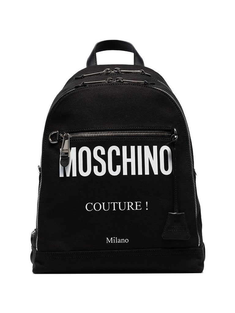 black logo print cotton canvas backpack