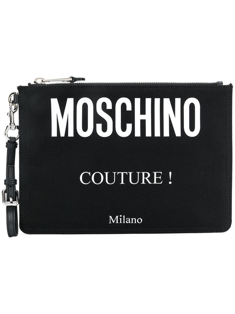 logo printed clutch bag