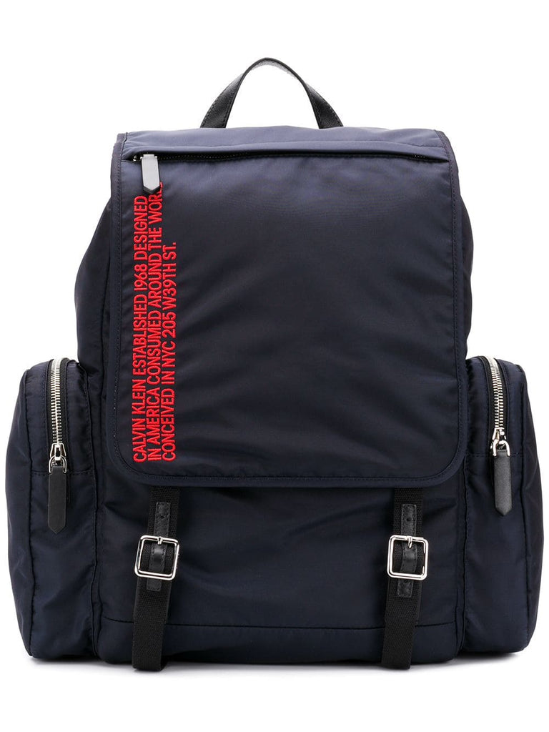 Address embroidered backpack