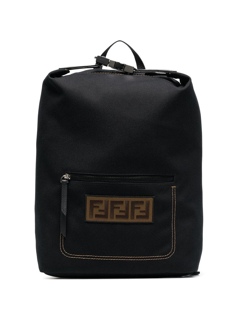 Black logo embroidered buckle backpack