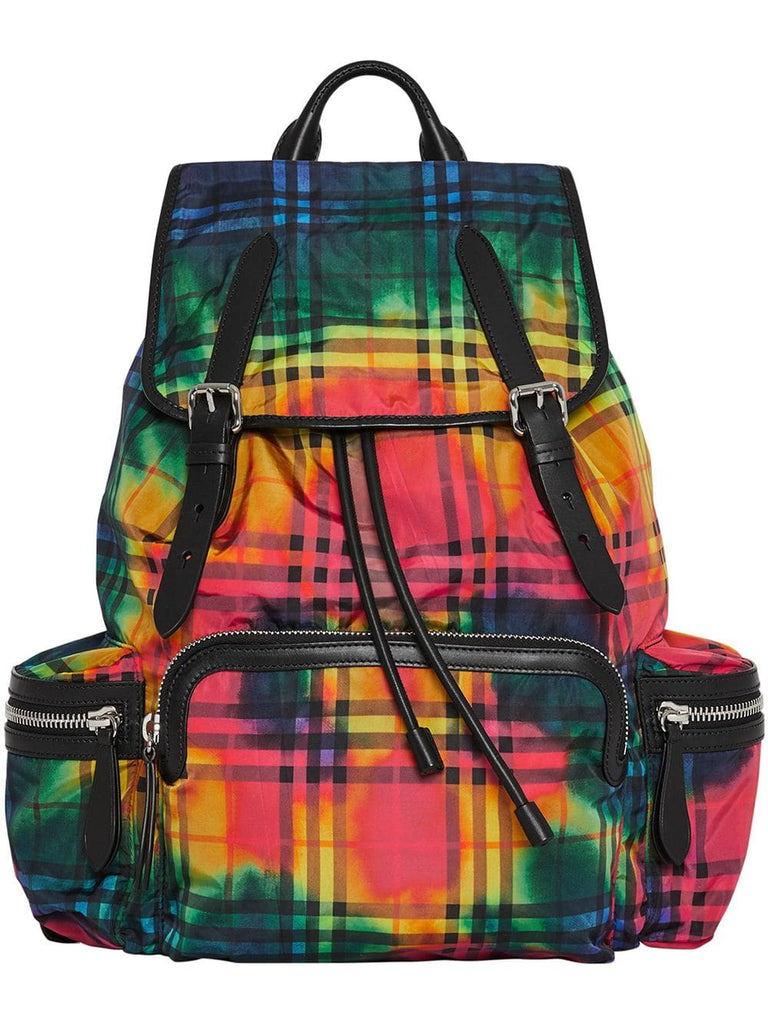 multicoloured tie-dye vintage check rucksack