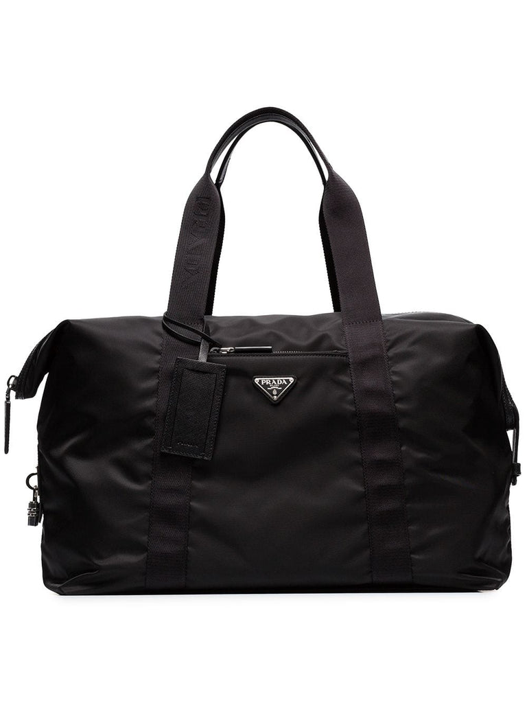 black logo weekender bag