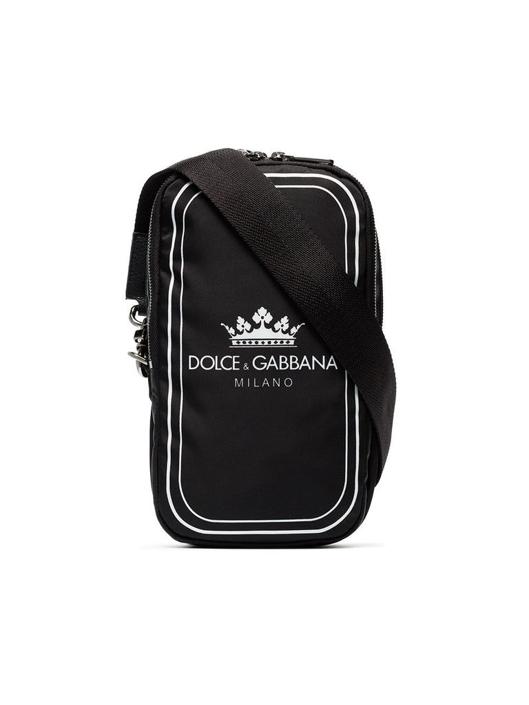 black and white crown logo print cross-body bag