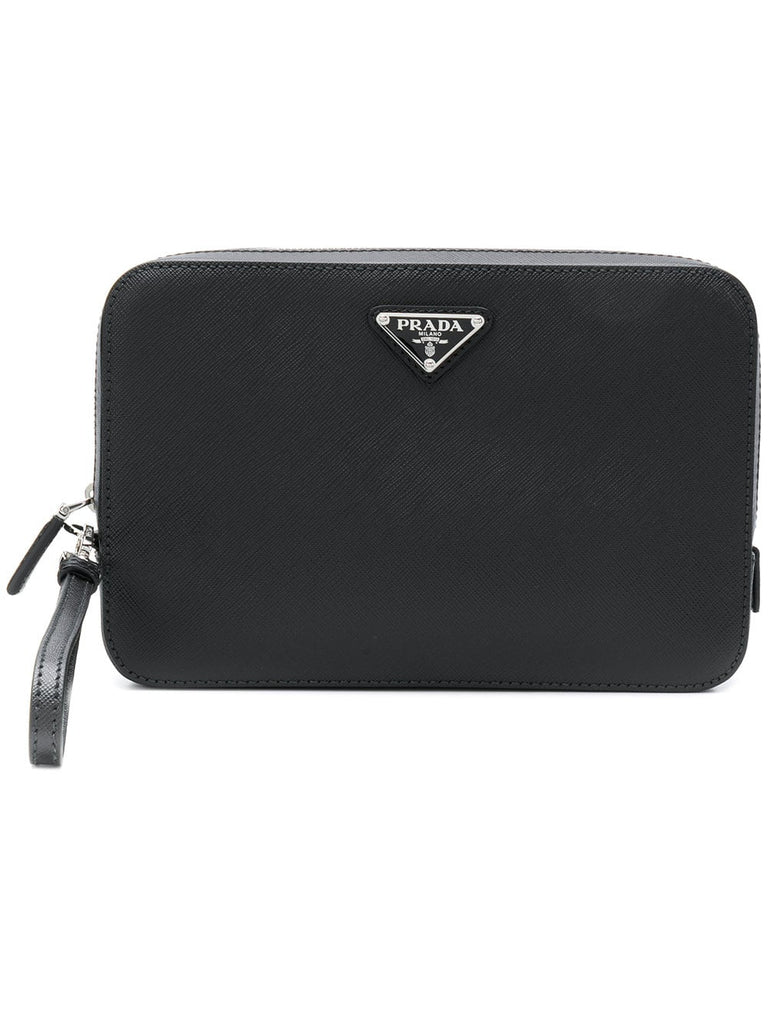 logo plaque zipped clutch